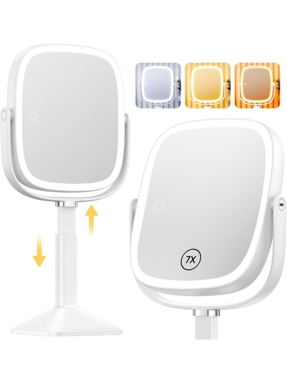 Lighted Rectangle Makeup Mirror with 1X/7X Magnification & Adjustable Brightness